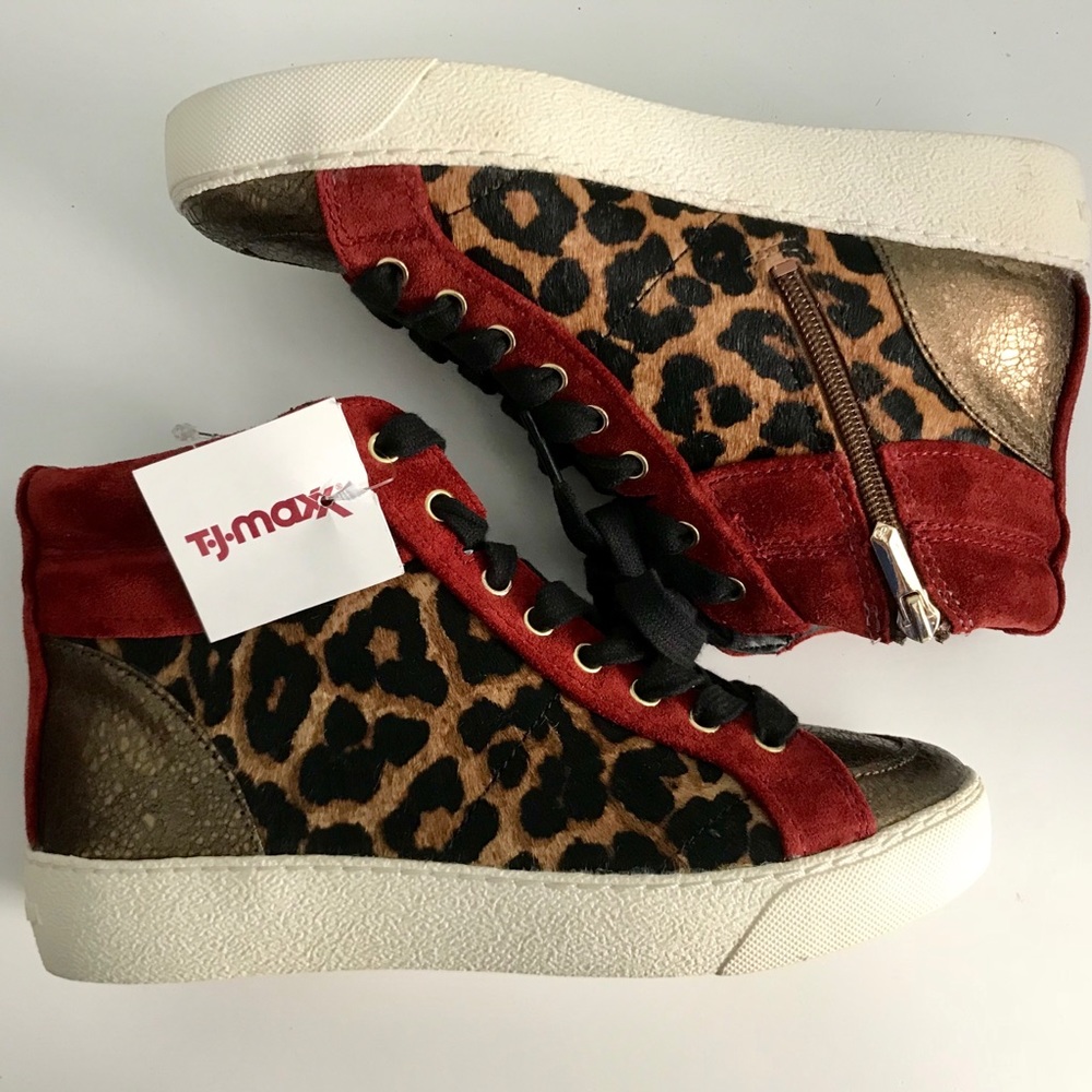 Burgundy and Cheetah Print Sneakers